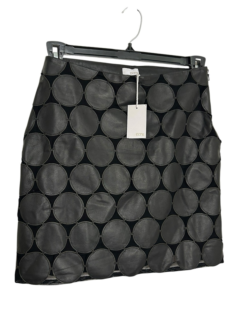 Ecru Leather Circle Cutout Skirt Black NWT Size 4 $370